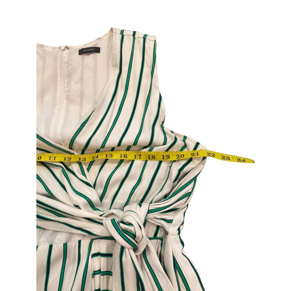 Halogen Draped Faux Wrap Striped Green White Dress L Green White Lined - Picture 11 of 16